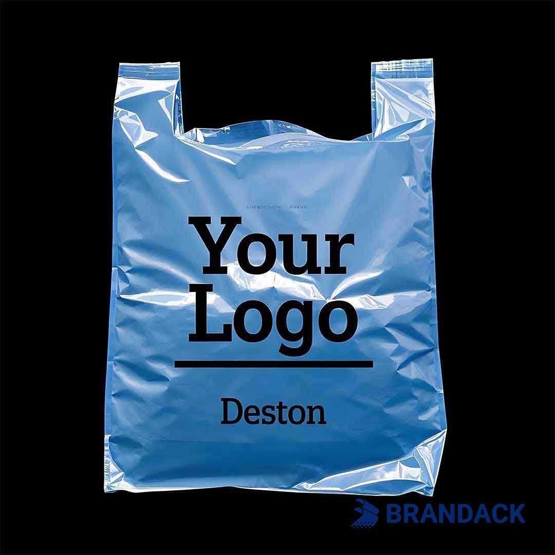 Custom Plastic Shopping Bags with Handles and Printed with Logo
