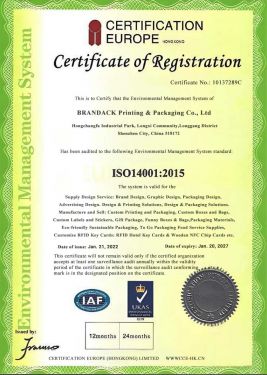ISO 14001:2015 Environmental Management System Certificate of Registration