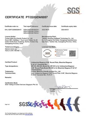FDA Certificate of Food Containers