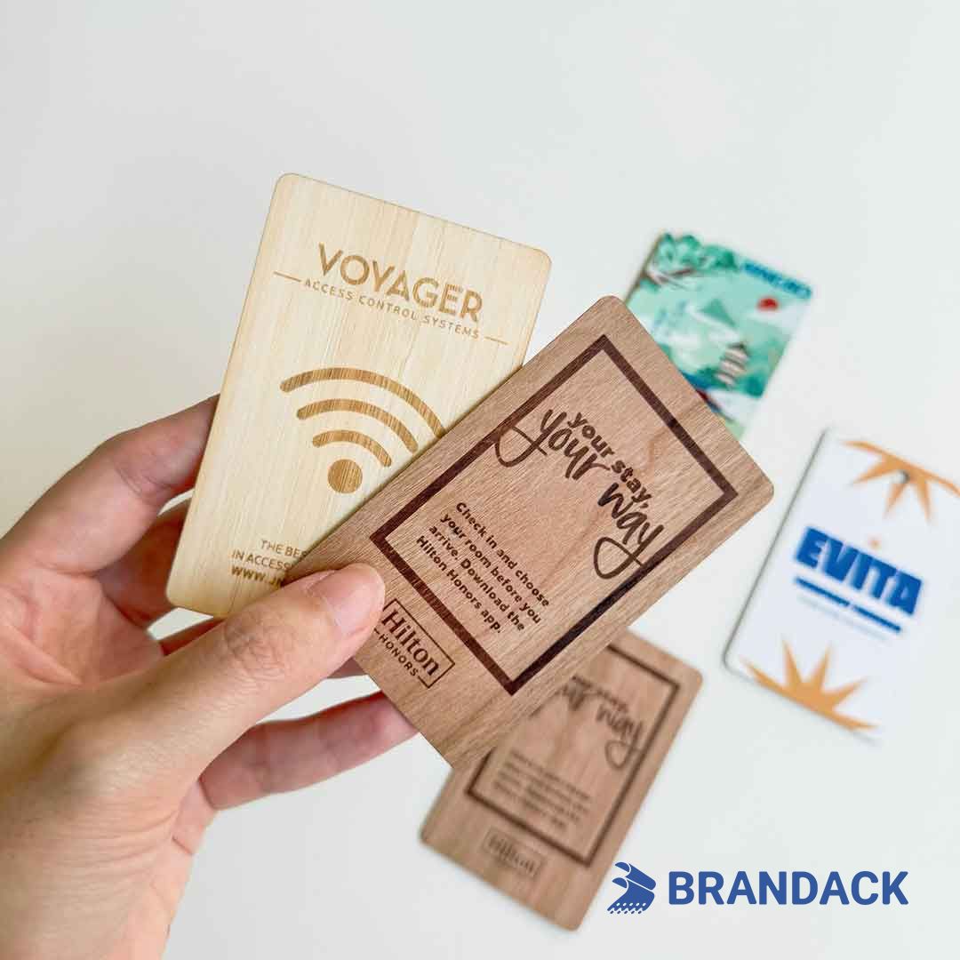 wooden hotel key cards