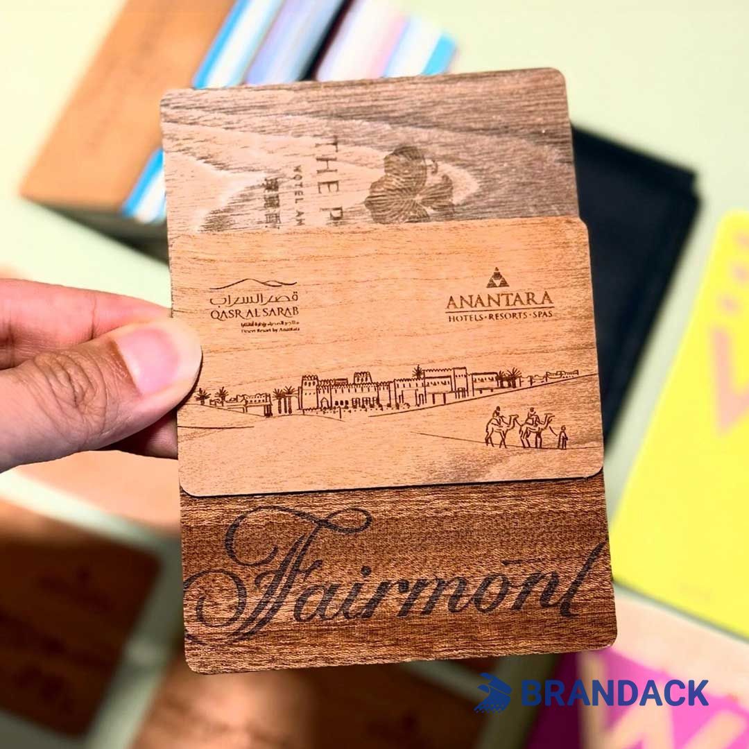 wooden hotel key cards