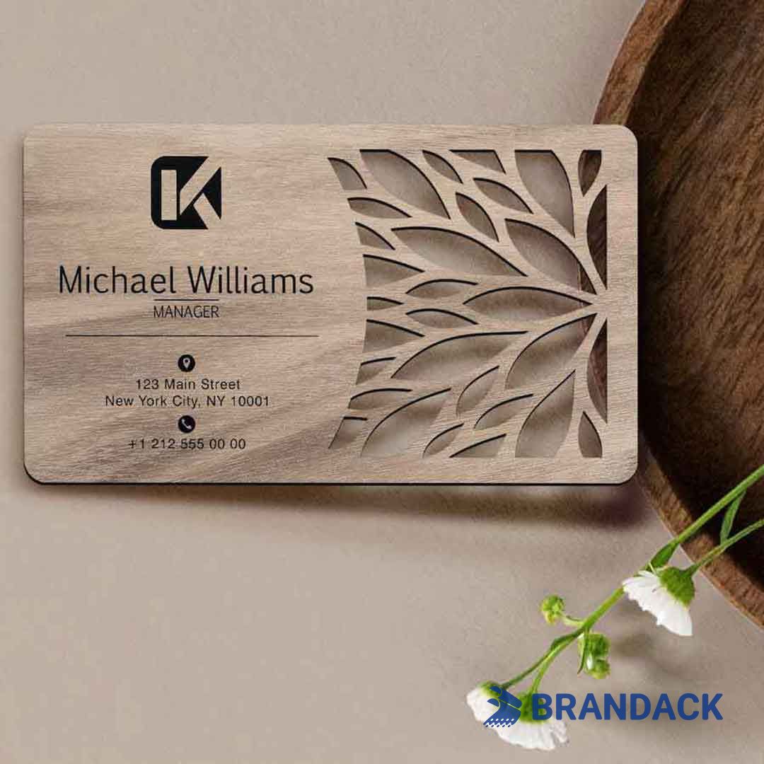 wood business cards laser engraved