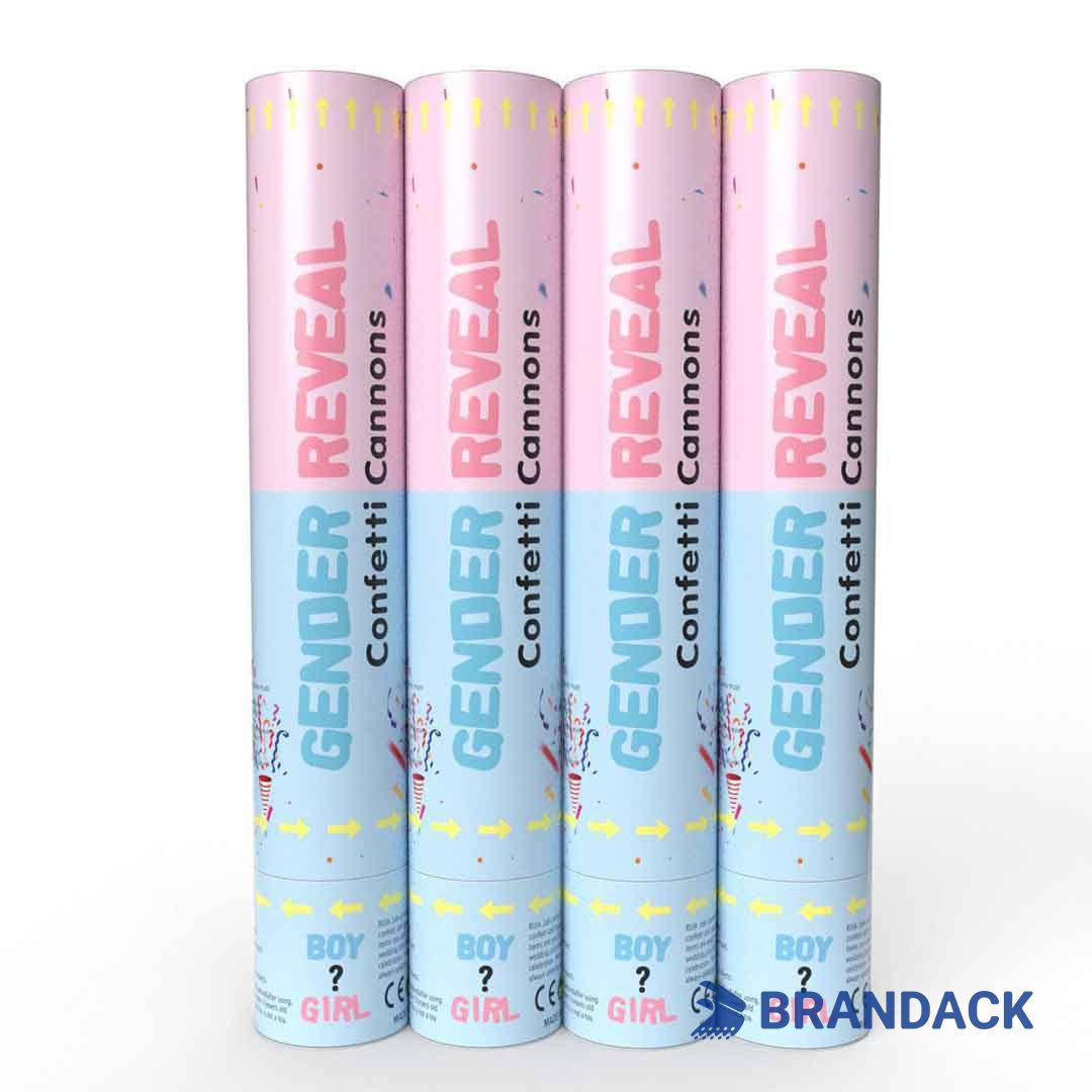 gender reveal with confetti poppers