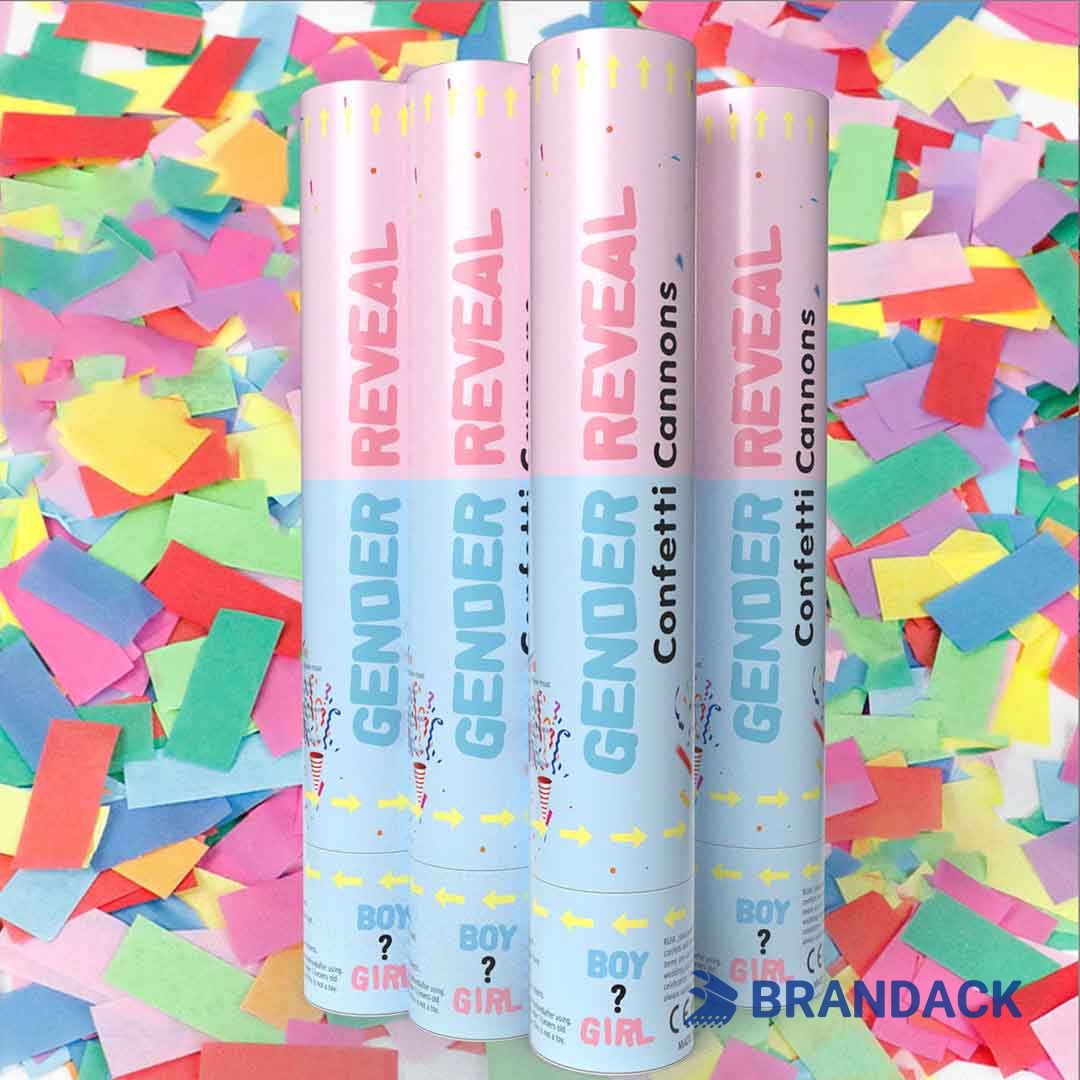 gender reveal with confetti poppers