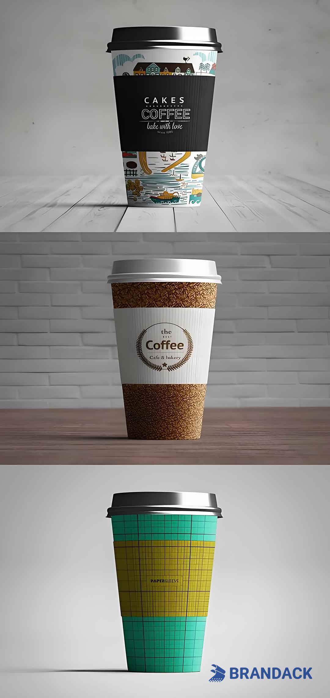 Custom Printed Paper To Go Coffee Cups with Lids