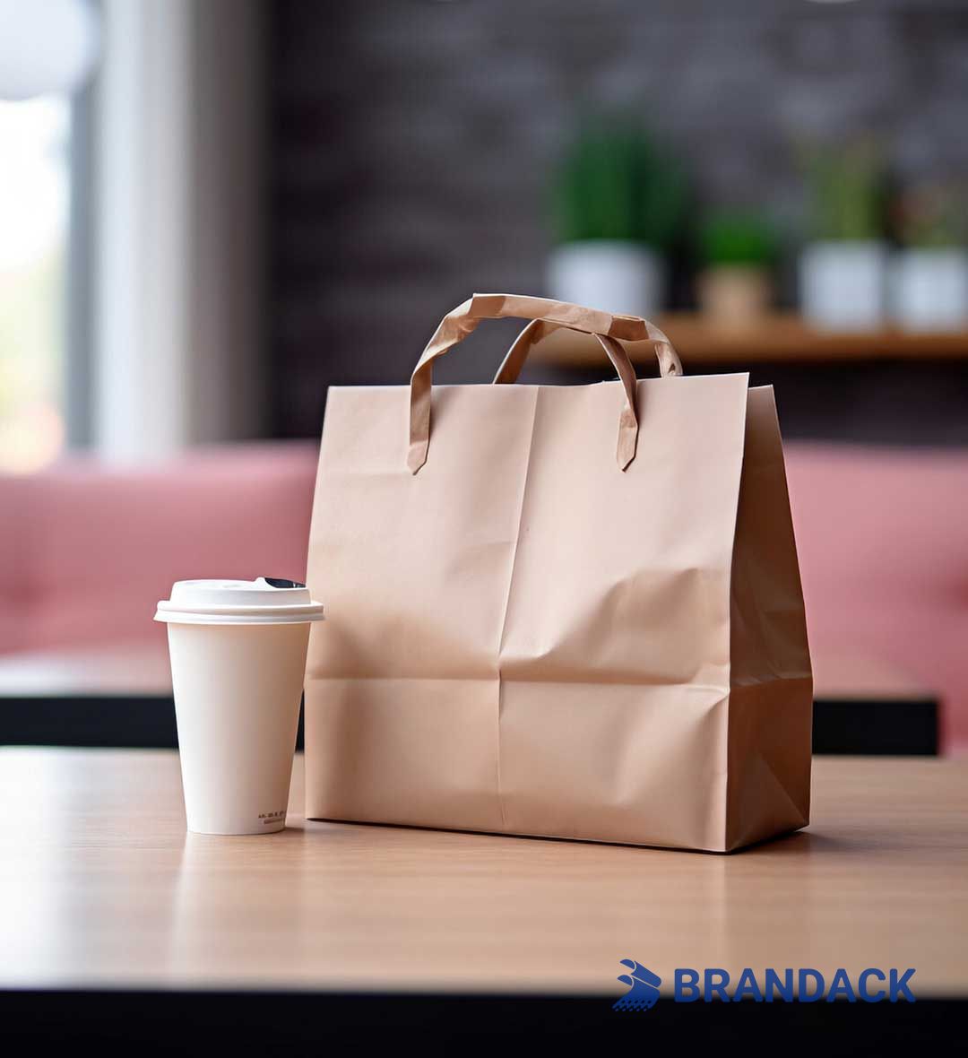 Custom Paper To Go Bags with Logo - Carry Out Takeaway Bags for Restaurants