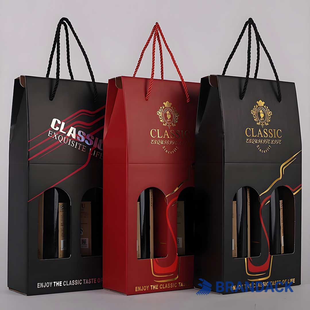 Custom Wine Gift Packaging Box 2 Bottle | Customised Wine Sampler Package Boxes with Window Display