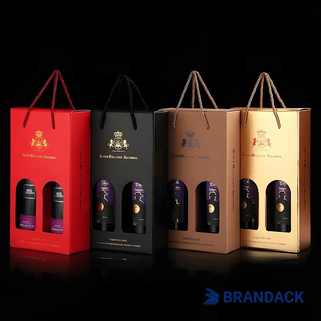 Custom Wine Gift Packaging Box 2 Bottle | Customised Wine Sampler Package Boxes with Window Display