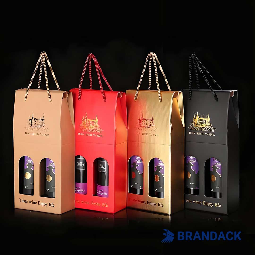 Custom Wine Gift Packaging Box 2 Bottle | Customised Wine Sampler Package Boxes with Window Display