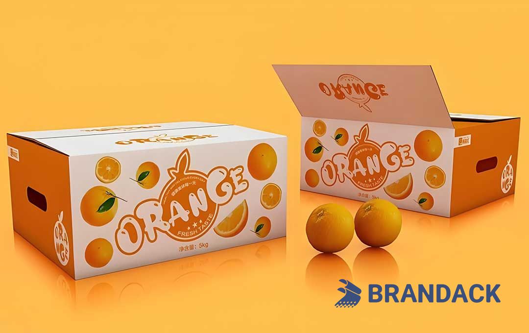 Custom Orange Fruit Packaging Boxes for Moving, Orange Cardboard Gift Package Box for Delivery