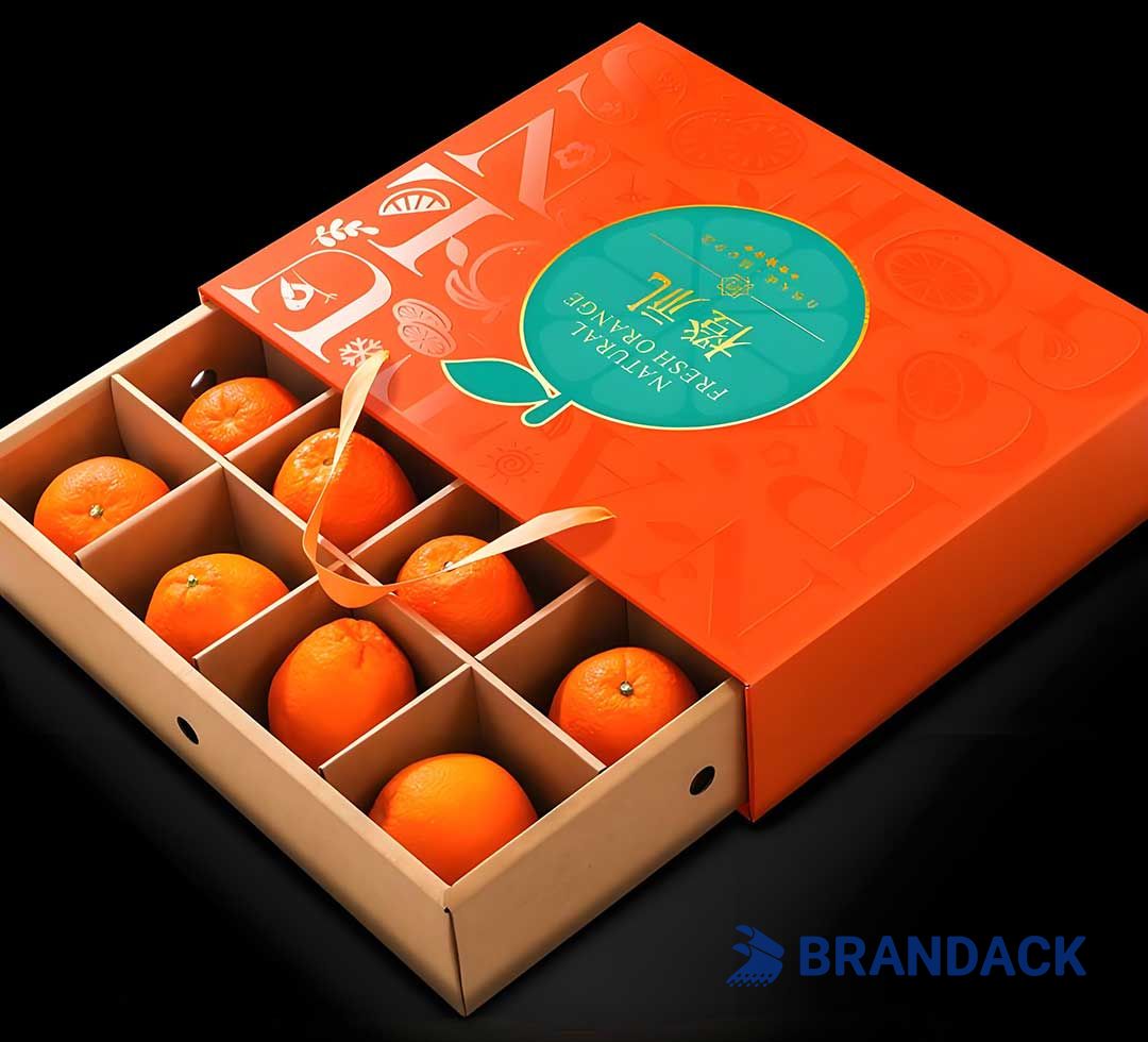 Custom Orange Fruit Packaging Boxes for Moving, Orange Cardboard Gift Package Box for Delivery