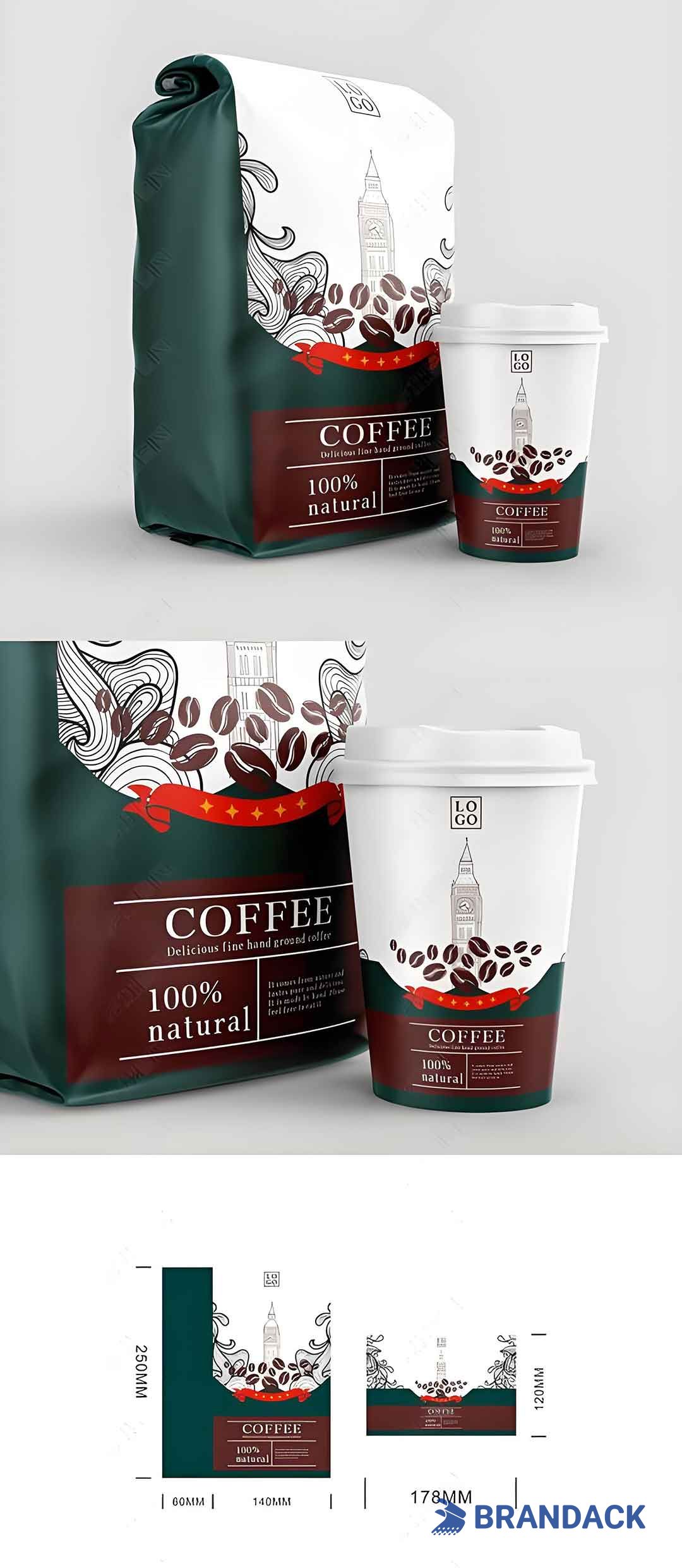 Custom Branded Packs of Coffee, Luxury Coffee Yellow Packaging Bags, Packaging Materials for Coffee