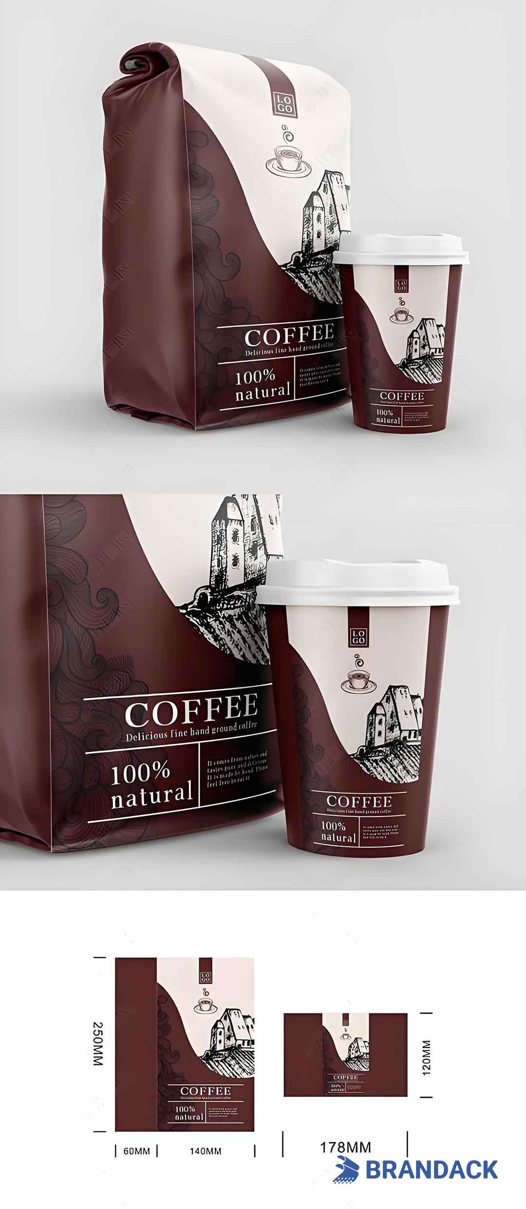 Custom Branded Packs of Coffee, Luxury Coffee Yellow Packaging Bags, Packaging Materials for Coffee