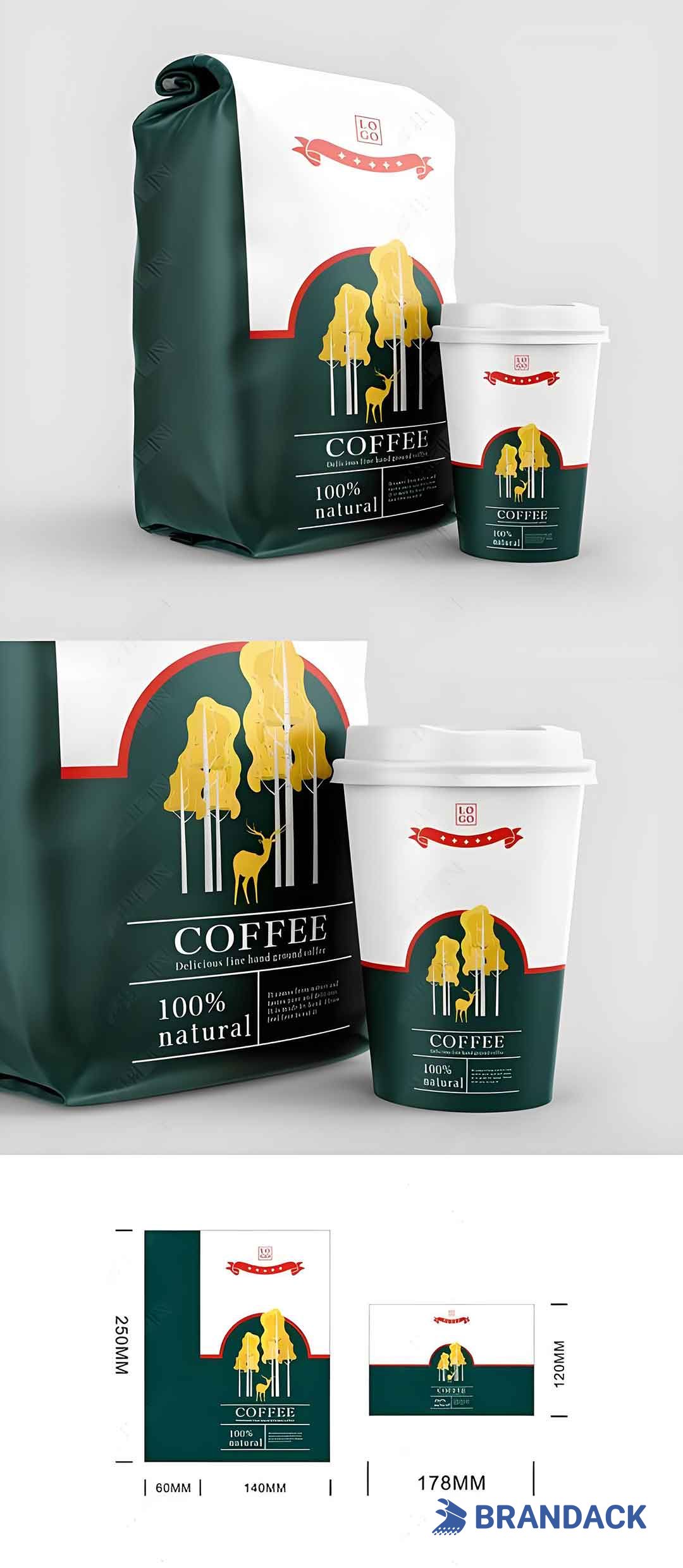 Custom Coffee Packaging Designs, Green Eco-Friendly Coffee Bags, Sustainable Specialty Coffee Packaging