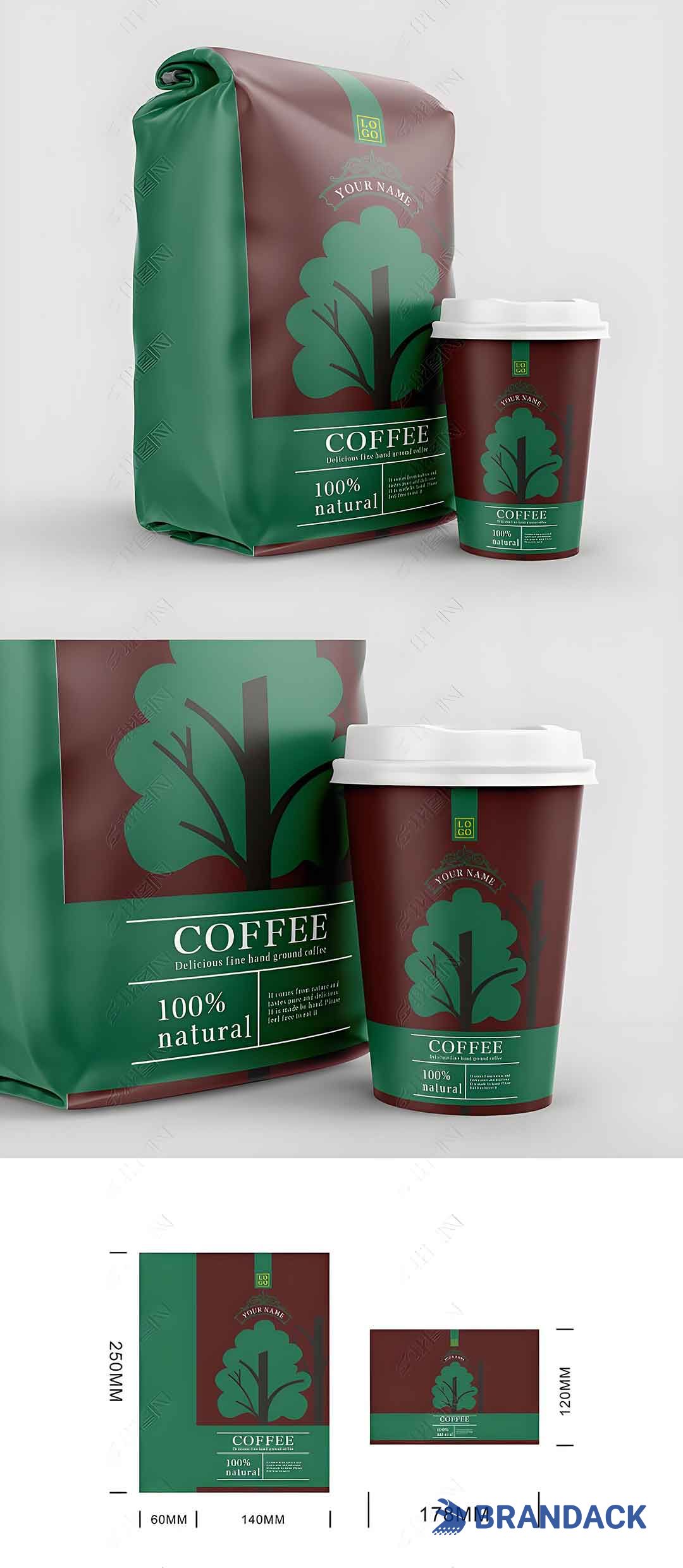 Custom Coffee Packaging Designs, Green Eco-Friendly Coffee Bags, Sustainable Specialty Coffee Packaging