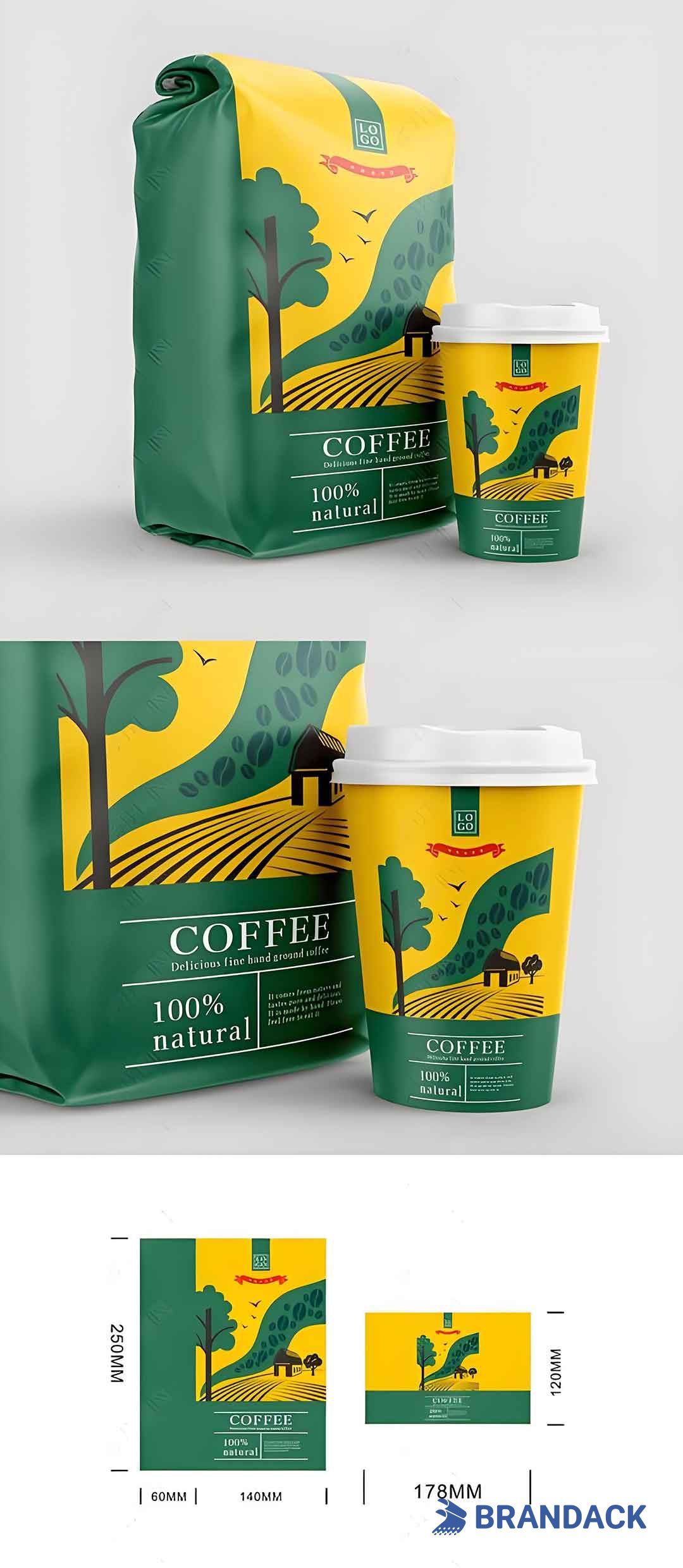 Custom Coffee Packaging Designs, Green Eco-Friendly Coffee Bags, Sustainable Specialty Coffee Packaging