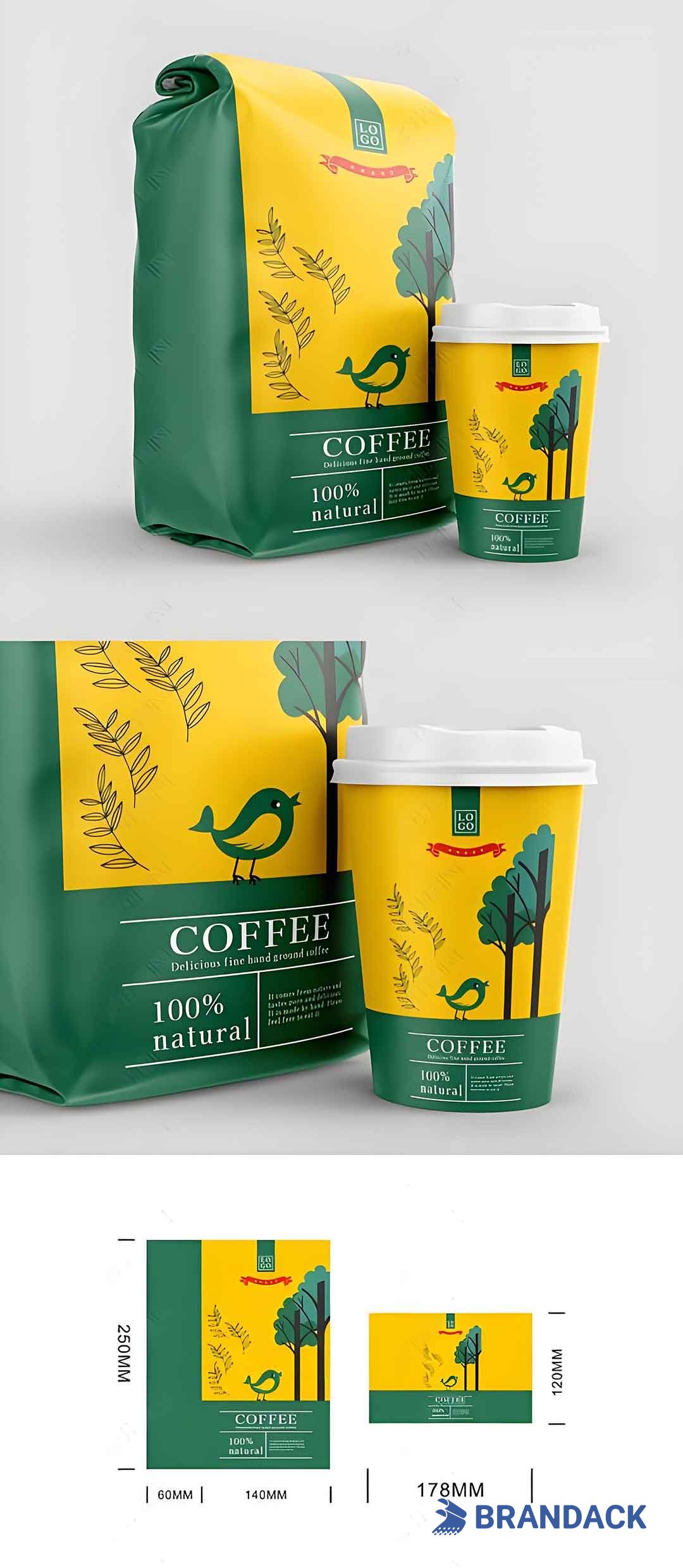 Custom Coffee Packaging Designs, Green Eco-Friendly Coffee Bags, Sustainable Specialty Coffee Packaging