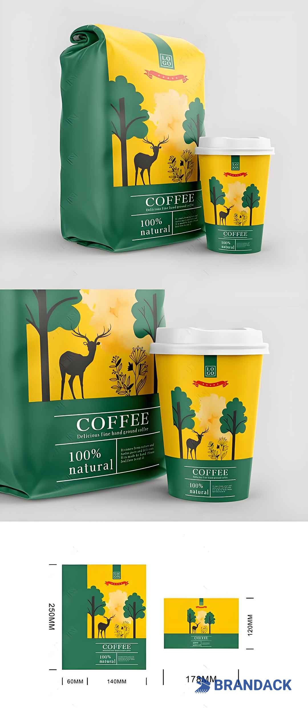 Custom Coffee Packaging Designs, Green Eco-Friendly Coffee Bags, Sustainable Specialty Coffee Packaging