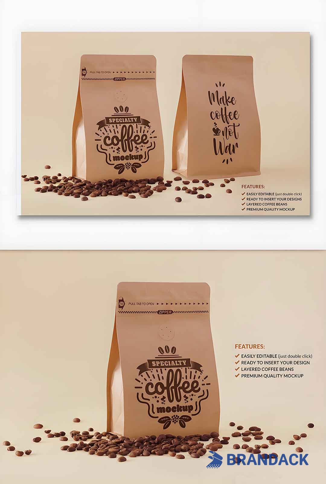 Compostable Kraft Paper Coffee Bags Wholesale, Biodegradable Plastic Free Coffee Packaging