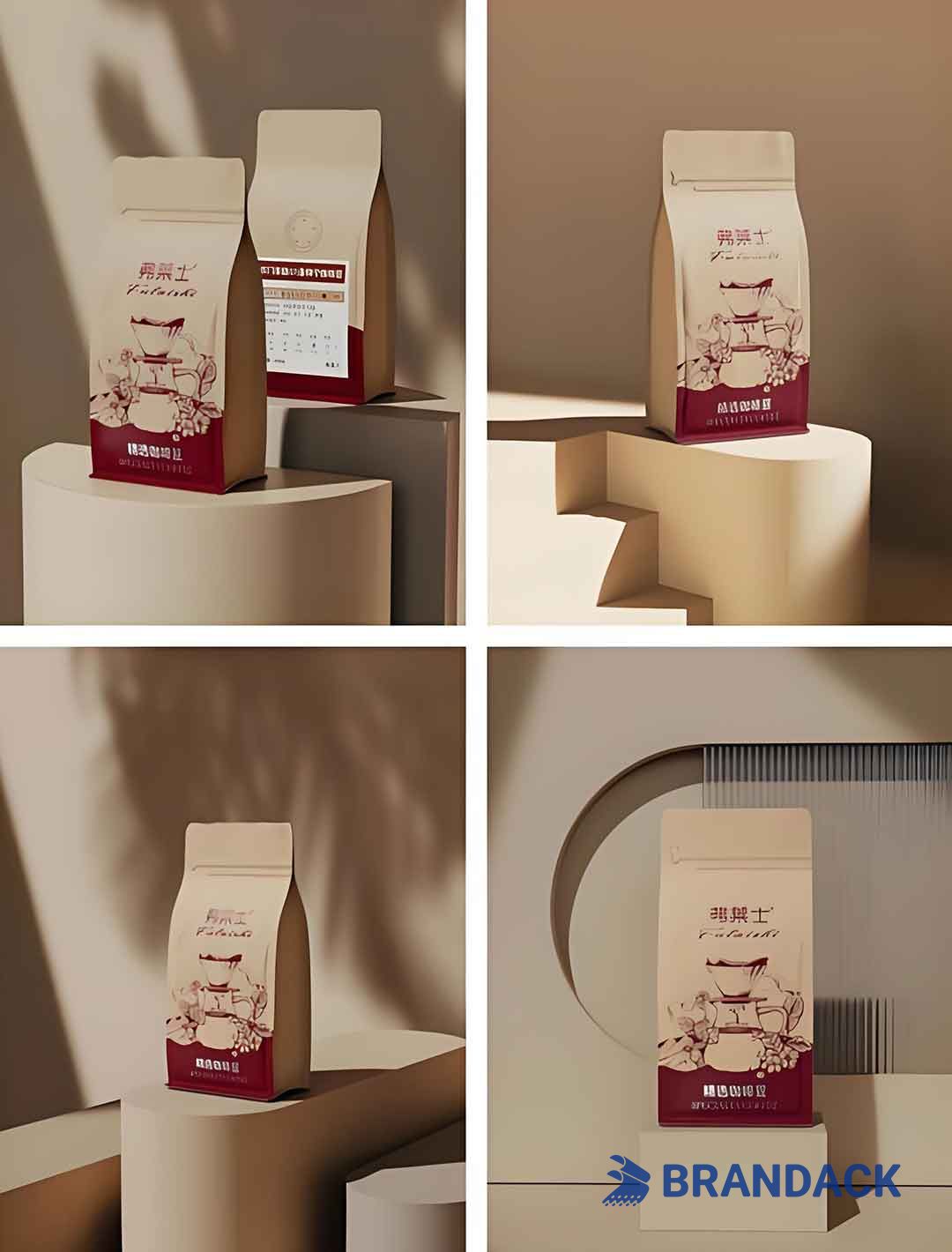 Compostable Kraft Paper Coffee Bags Wholesale, Biodegradable Plastic Free Coffee Packaging