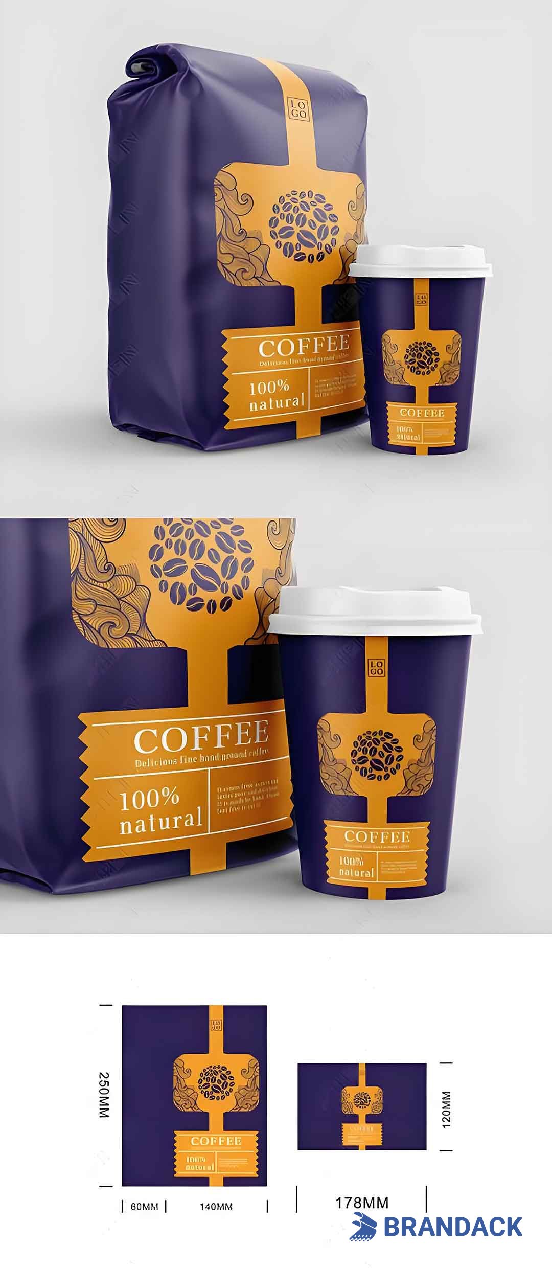 Custom Coffee Packaging Pouches, Recyclable Coffee Bags in White, Resealable Zipper Coffee Bags