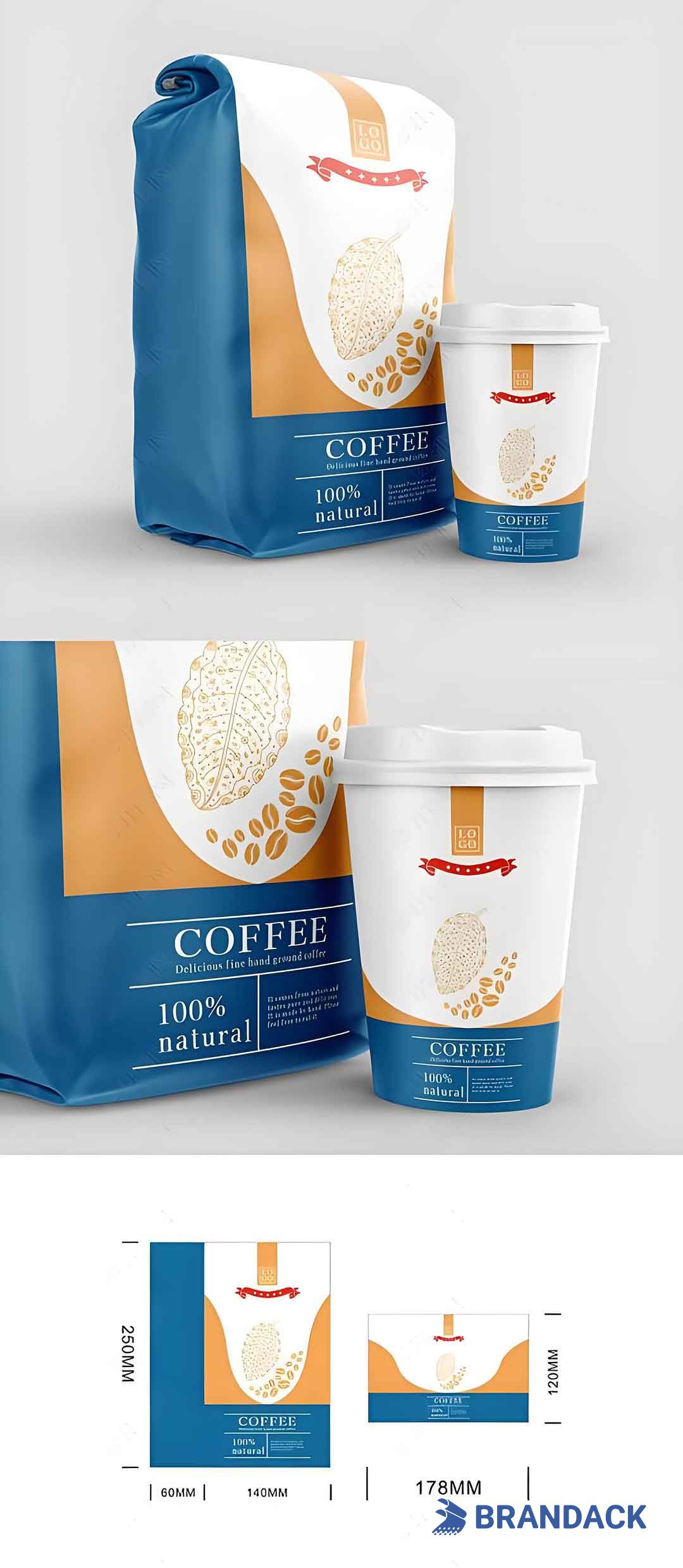 Custom Coffee Packaging Pouches, Recyclable Coffee Bags in White, Resealable Zipper Coffee Bags