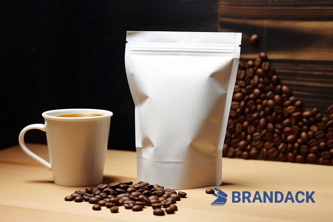 Custom Coffee Packaging Pouches, Recyclable Coffee Bags in White, Resealable Zipper Coffee Bags