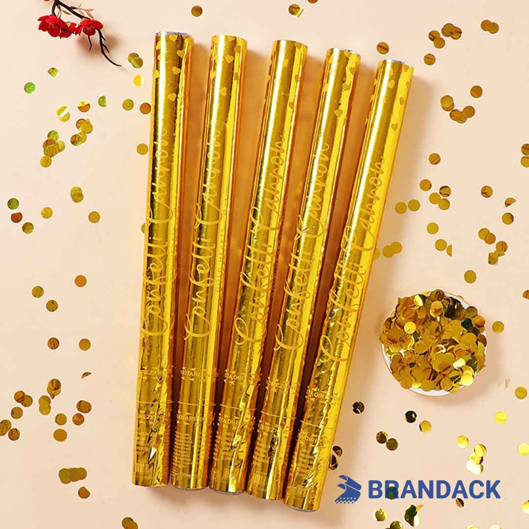 Custom Gold Glitter Hand Confetti Cannon with Design Services