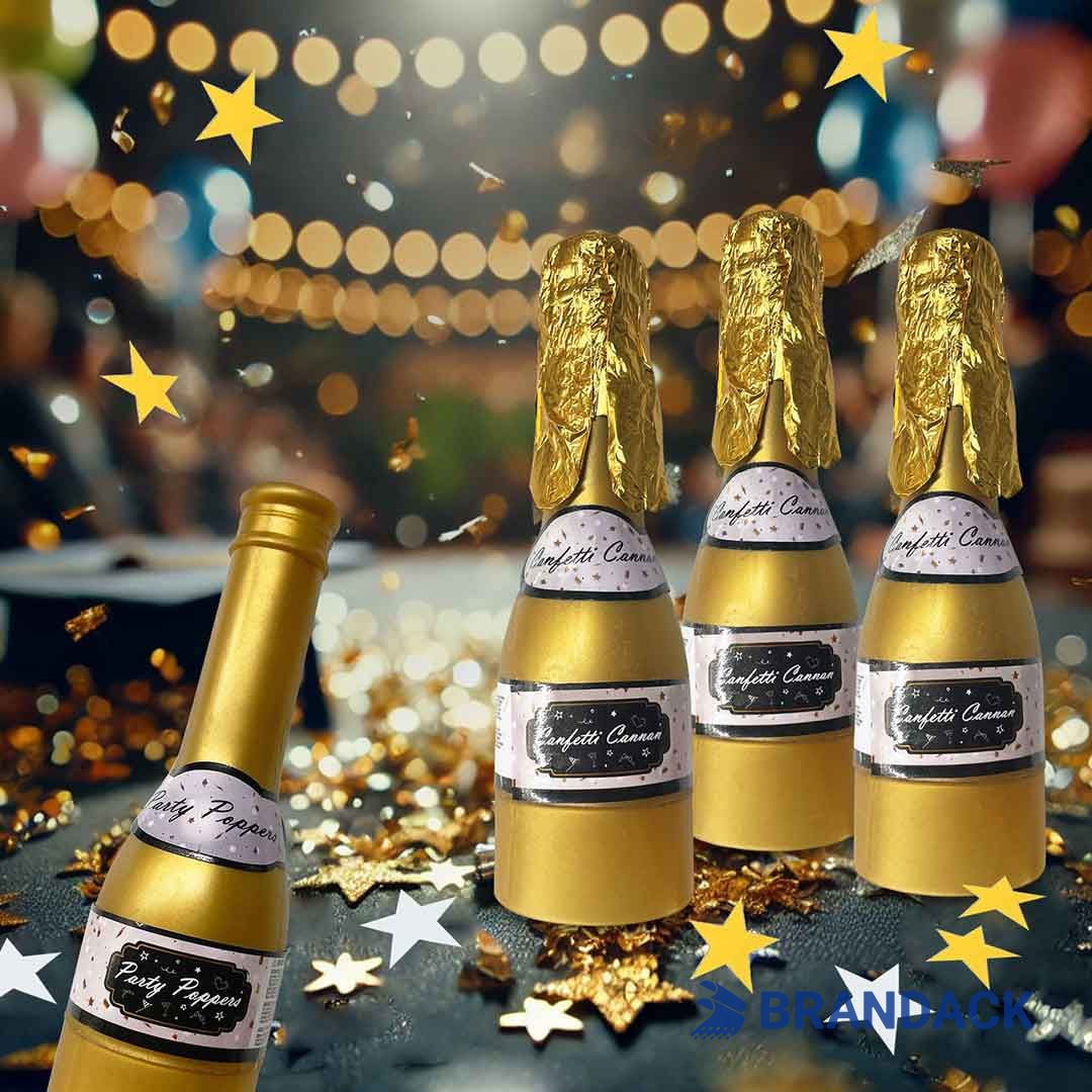 Champagne Bottle Confetti Poppers Tailored to Brand
