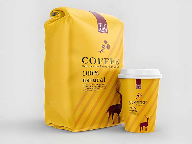 Custom Branded Packs of Coffee, Luxury Coffee Yellow Packaging Bags, Packaging Materials for Coffee & Tea